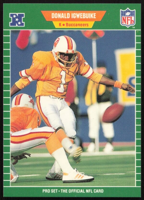 Donald Igwebuike 1989 Pro Set football card, Tampa Bay Buccaneers kicker.