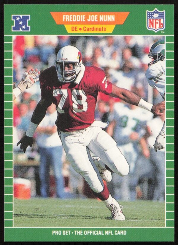 Freddie Joe Nunn in action, 1989 Pro Set card #336, front view.