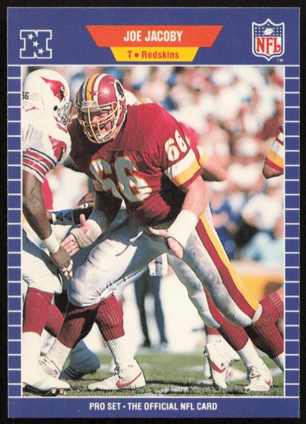 1989 Pro Set Joe Jacoby football card #427 with action shot and Pro Set branding.