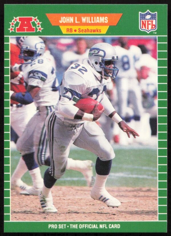 John L. Williams in Seattle Seahawks action on 1989 Pro Set card.