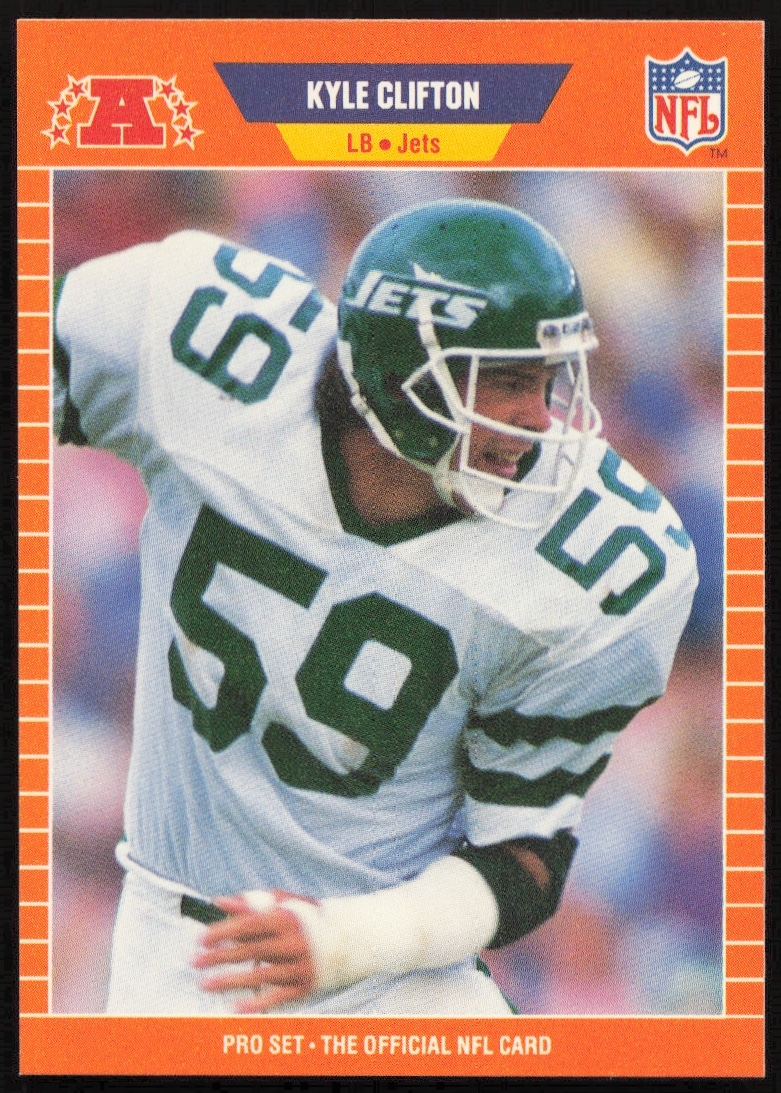 Kyle Clifton 1989 Pro Set Trading Card #295, New York Jets Linebacker.