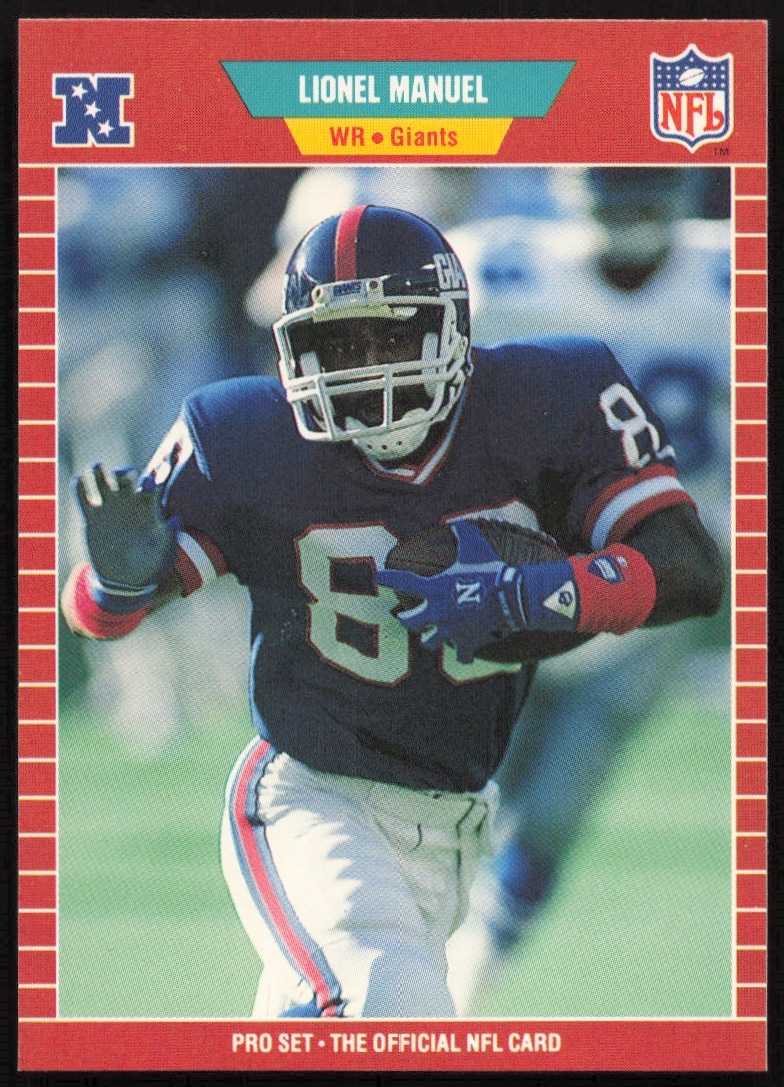Front view of 1989 Pro Set Lionel Manuel football card, New York Giants, #287.