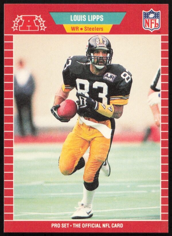 Louis Lipps 1989 football card #351, showcasing Pittsburgh Steelers star wide receiver in action.