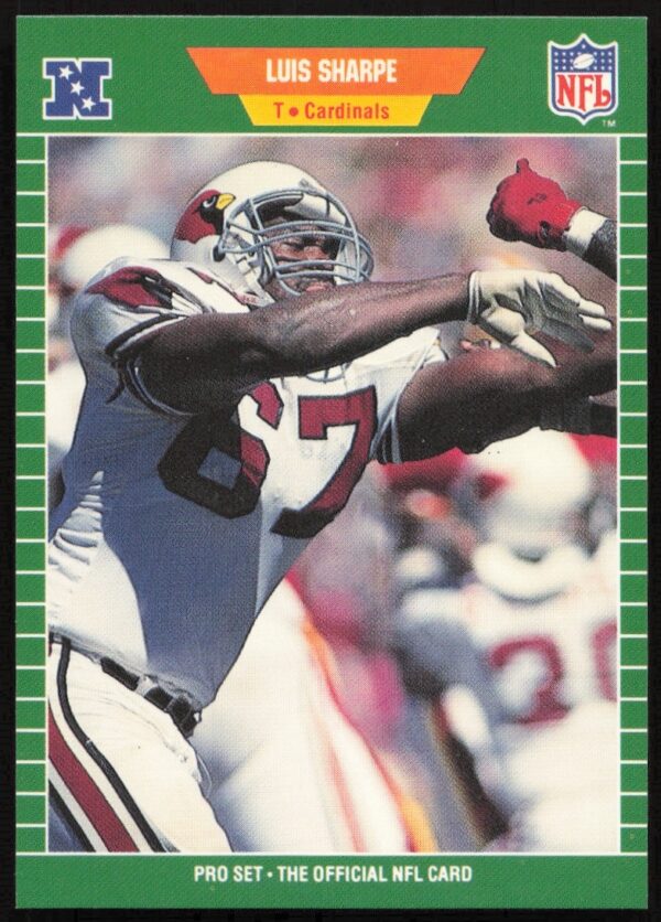Luis Sharpe in football uniform on 1989 Pro Set card #337, capturing iconic season moment.