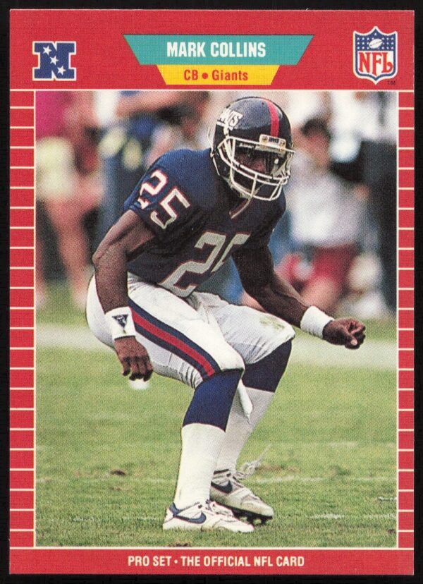 Mark Collins 1989 Pro Set Football Card #283 in New York Giants uniform.
