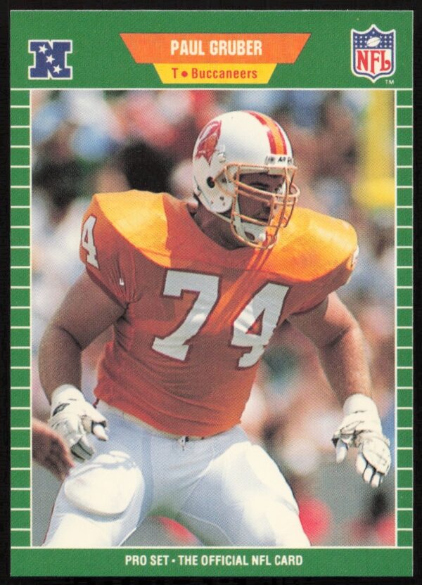 Paul Gruber 1989 Pro Set Football Card #411, Tampa Bay Buccaneers, Action Pose.