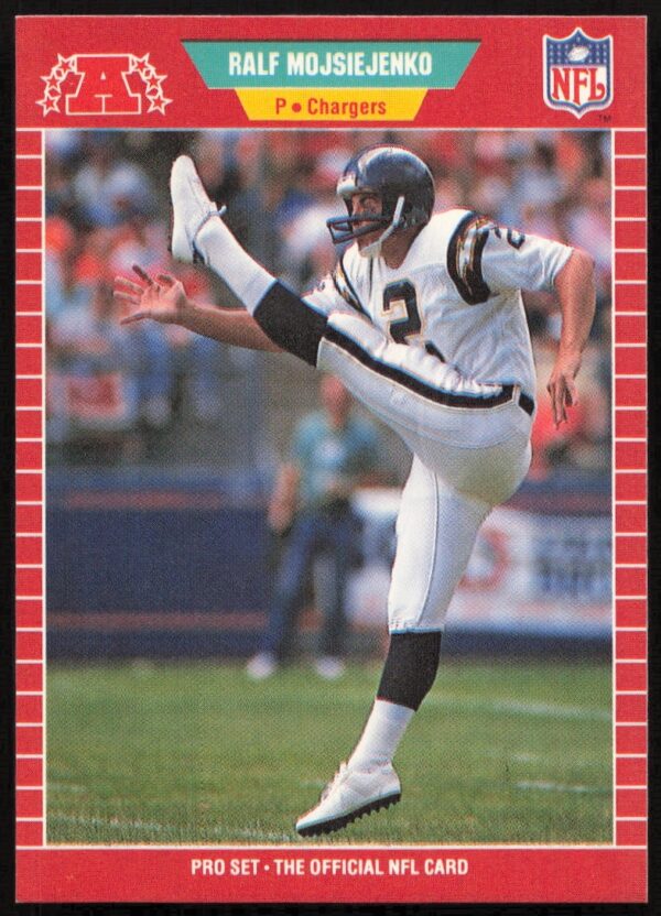 1989 Pro Set Ralf Mojsiejenko NFL football card #364 featuring him as a punter.