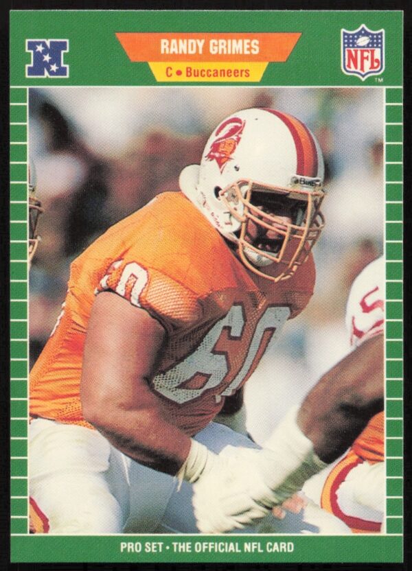 Front of 1989 Pro Set Randy Grimes football card #410, featuring his image and team details.
