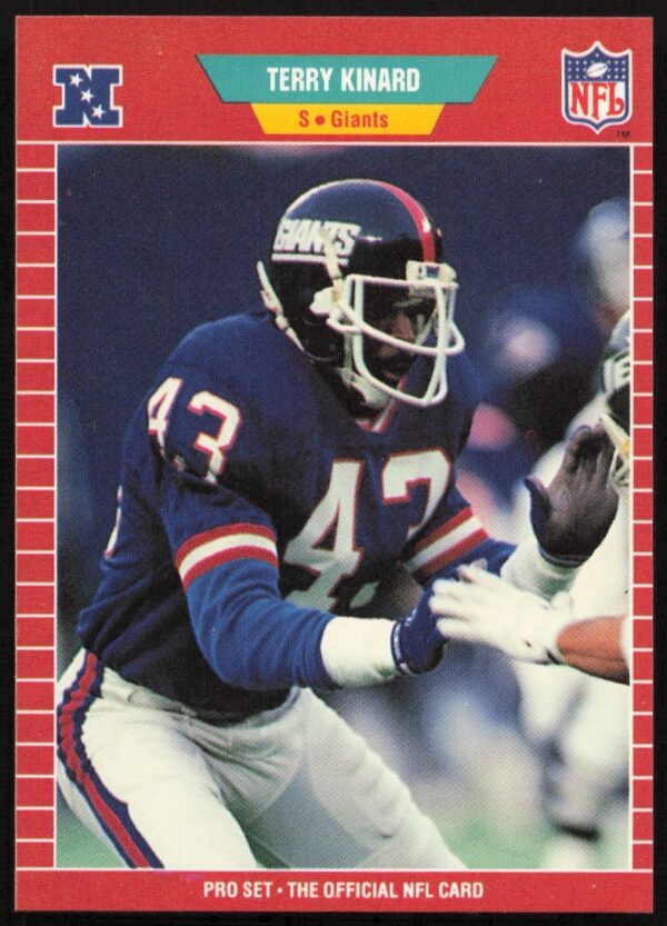 Terry Kinard 1989 Pro Set football card #285 showcasing NFL safety in action.