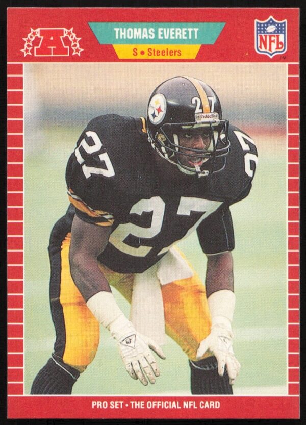 1989 Pro Set Thomas Everett football card showcasing dynamic action in Dallas Cowboys uniform.
