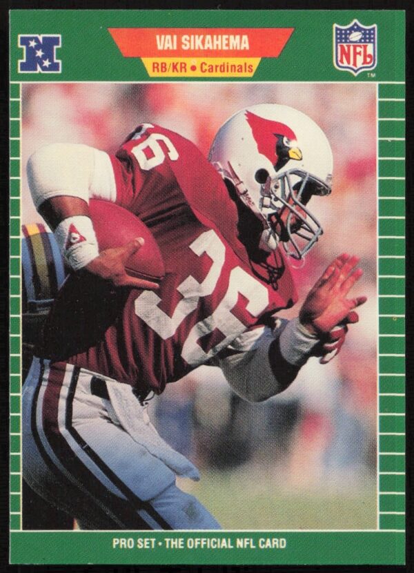 1989 Pro Set Card: Vai Sikahema in action, jersey and team colors highlighted.