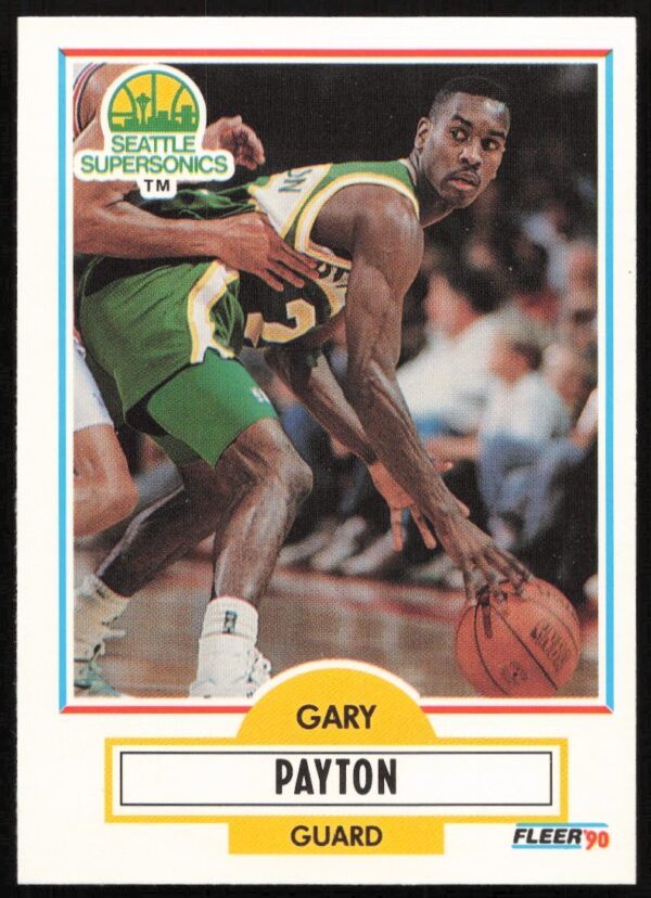 Gary Payton 1990-91 Fleer Update Rookie Card #U-92 in Seattle SuperSonics action.