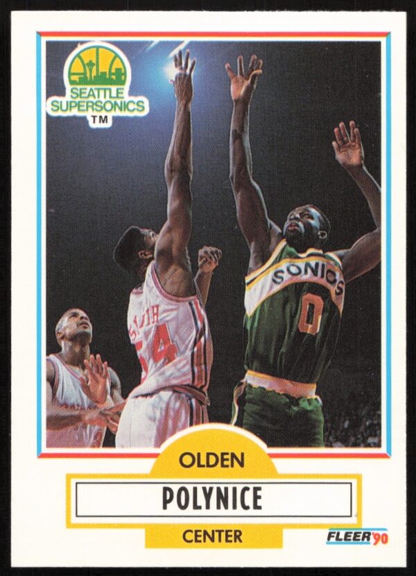 Olden Polynice 1990-91 Fleer Update basketball card #U-93 action shot.