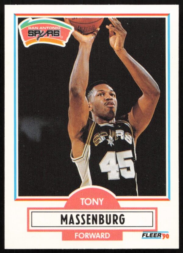 Tony Massenburg 1990-91 Fleer Update Basketball Card #U-89, front view, action shot.