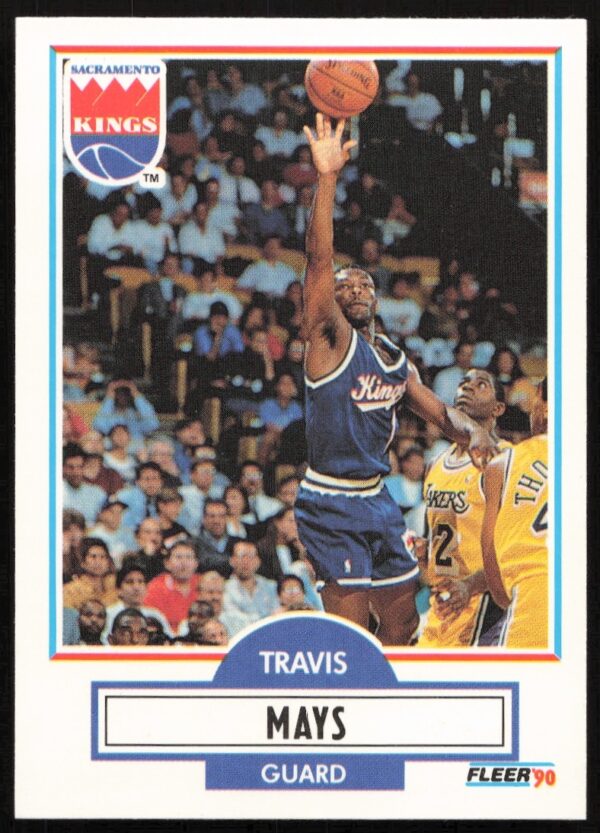 1990-91 Fleer Basketball Card: Travis Mays #U-86, Sacramento Kings Action Shot.