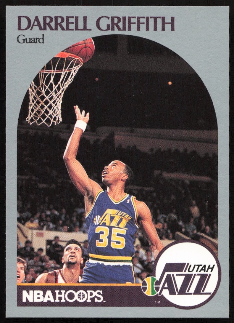 Darrell Griffith 1990-91 Hoops Card #289, Utah Jazz action shot, vintage basketball trading card.
