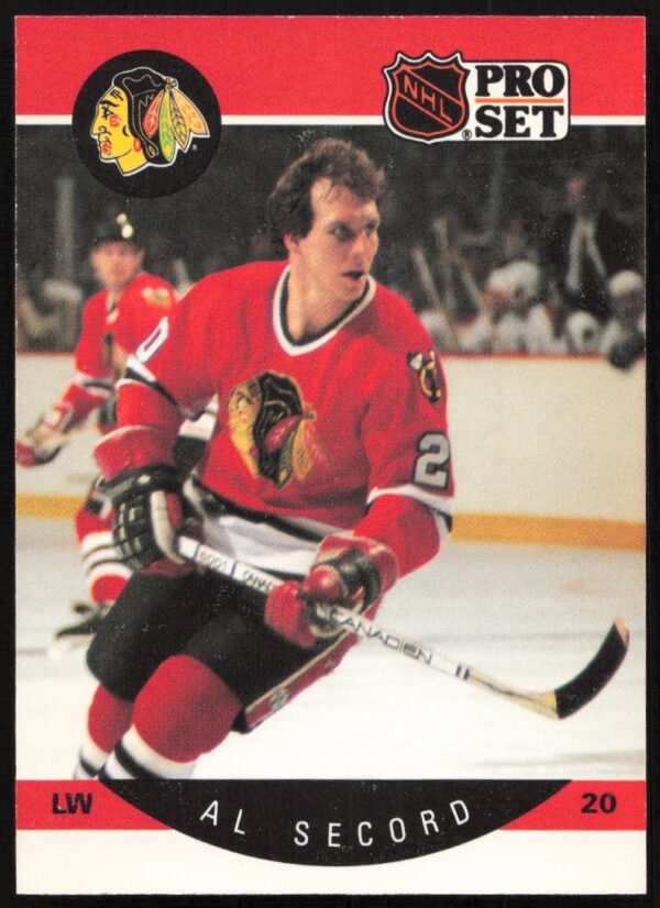 Al Secord hockey card, 1990-91 Pro Set #60, with name misspelled on back.