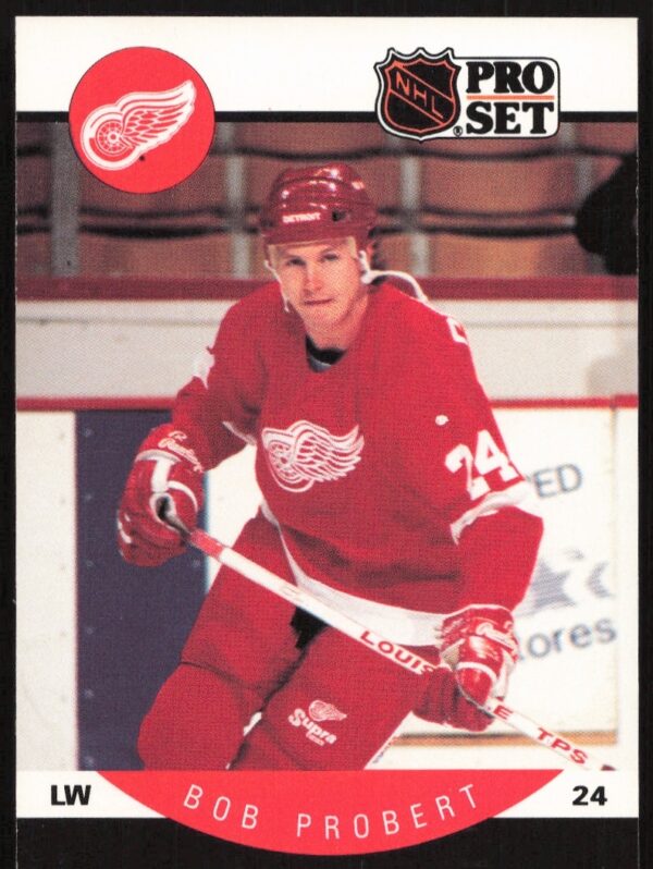 Bob Probert 1990-91 Pro Set Trading Card #76, Detroit Red Wings, Front View.