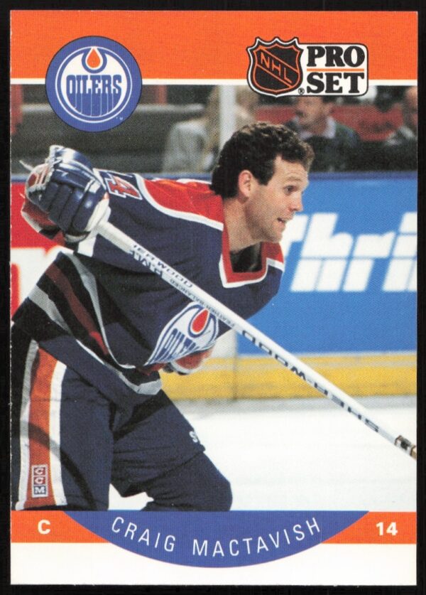 Craig MacTavish 1990-91 Pro Set hockey card, Edmonton Oilers jersey, card number 90.