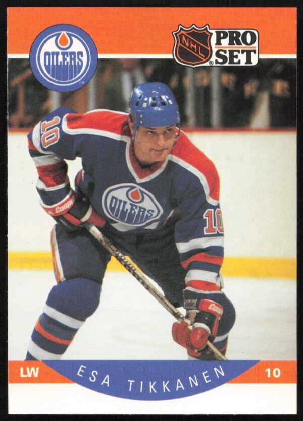Esa Tikkanen, Edmonton Oilers, 1990-91 Pro Set hockey card, action shot, card #97.