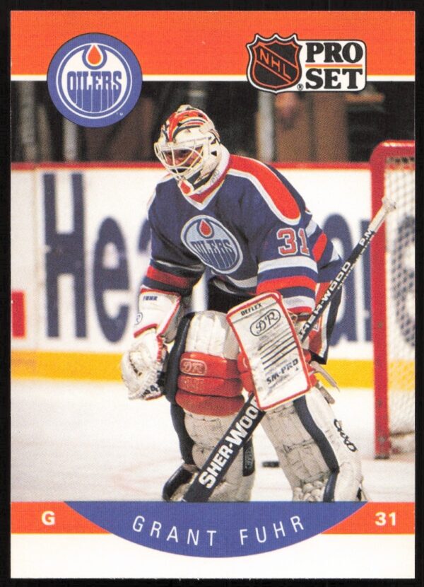 Grant Fuhr in action on 1990-91 Pro Set Hockey Card #82.