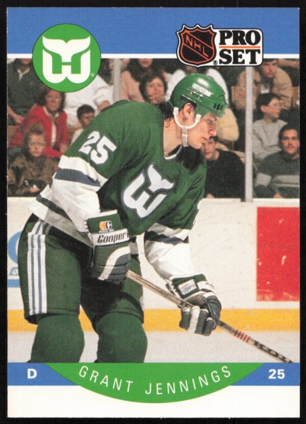 Grant Jennings Pro Set 1990 Hockey Card #106, Pittsburgh Penguins, 1990-91 NHL Season.