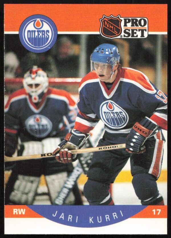 Jari Kurri skates in Edmonton Oilers uniform on 1990-91 Pro Set Hockey Card #87.