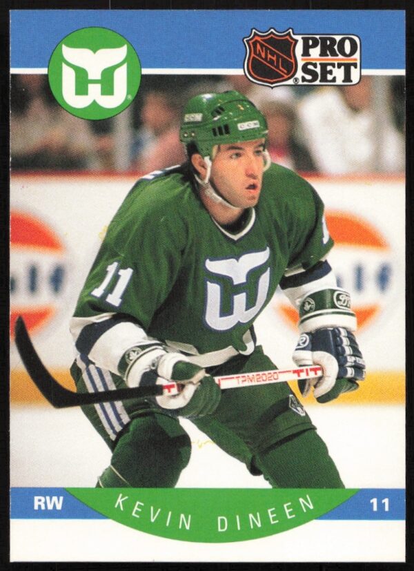 Kevin Dineen 1990-91 Pro Set hockey card #102, depicting action-packed gameplay scene.