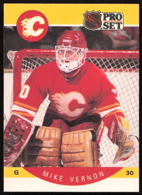 Mike Vernon 1990-91 Pro Set Card #47, Calgary Flames Goalie in Action.