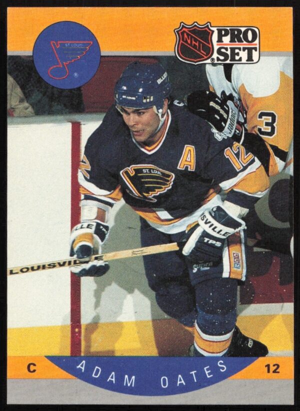 Adam Oates 1990-91 Pro Set Hockey Card #269, St. Louis Blues Uniform, Front View.