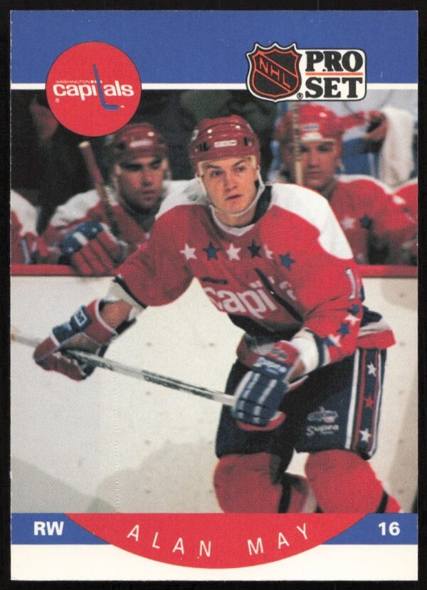 Alan May NHL card #317, 1990-91 Pro Set, Washington Capitals, action shot.
