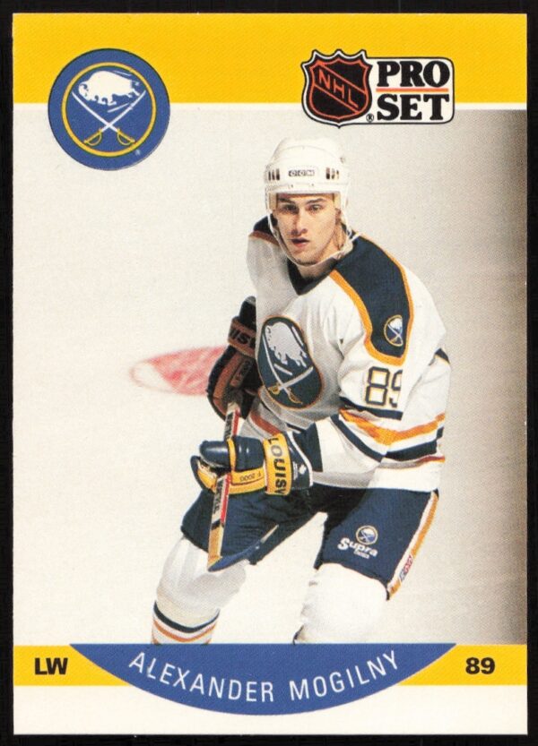 Alexander Mogilny 1990-91 Pro Set NHL card #26, Buffalo Sabres jersey, action shot.