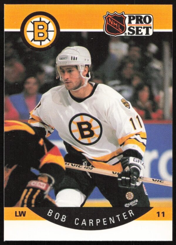 Front view of 1990-91 NHL Pro Set card featuring Bob Carpenter, #4.
