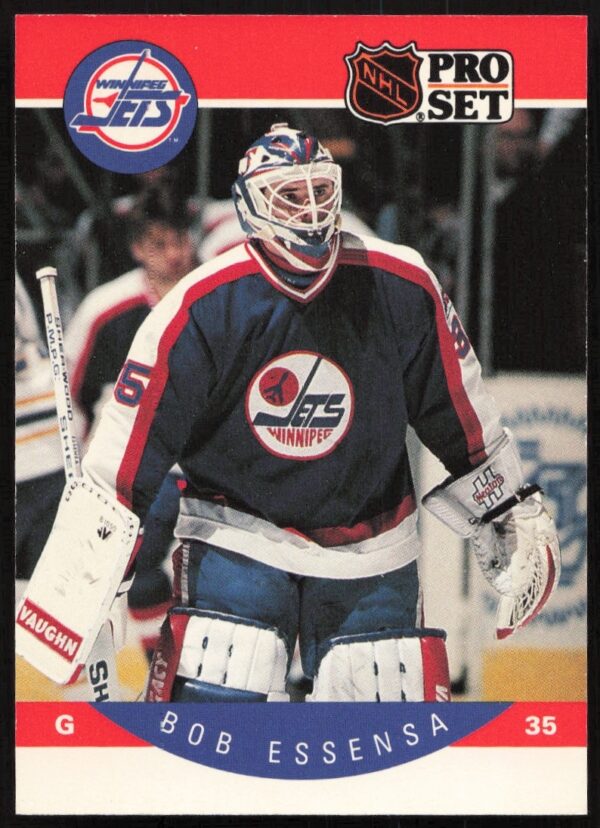 Bob Essensa 1990-91 NHL Pro Set Card #328, in-game action as a goaltender.