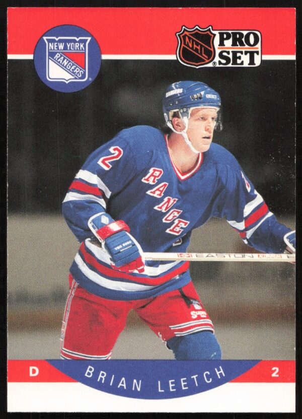 Brian Leetch 1990-91 Pro Set NHL trading card #201, New York Rangers uniform.