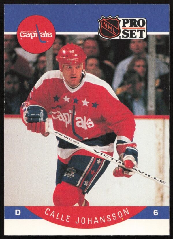 Calle Johansson 1990-91 NHL Pro Set Card #313 - Front View in Action