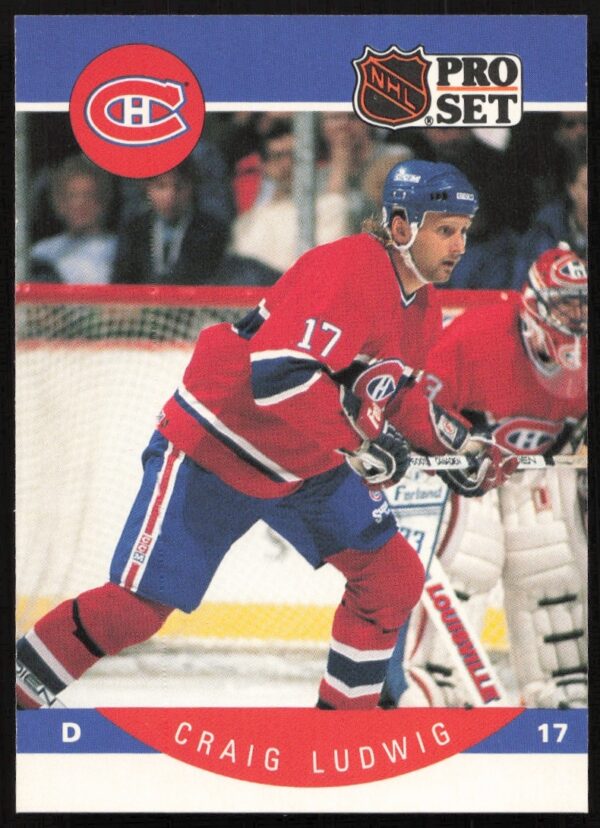 Craig Ludwig 1990-91 NHL Pro Set Card #154 featuring Montreal Canadiens action shot.