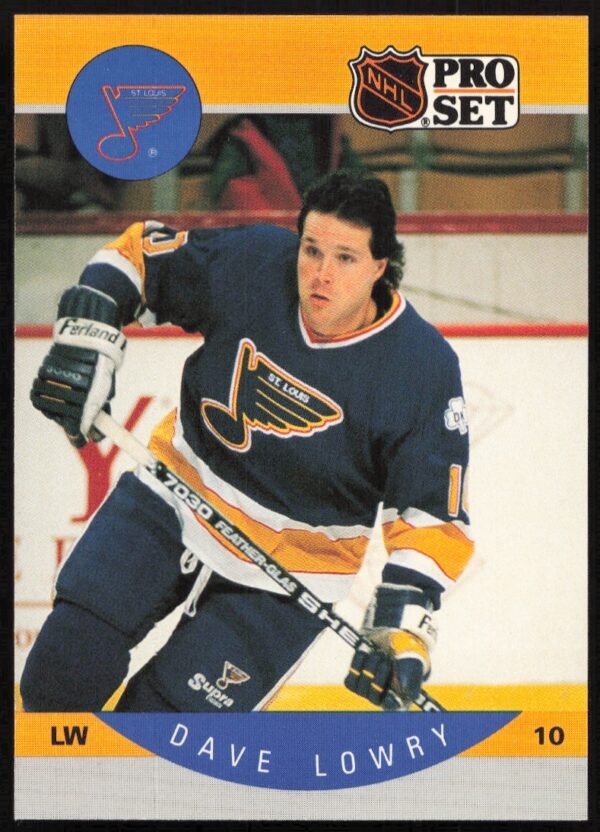 Dave Lowry 1990-91 NHL Pro Set hockey trading card #265, front view.