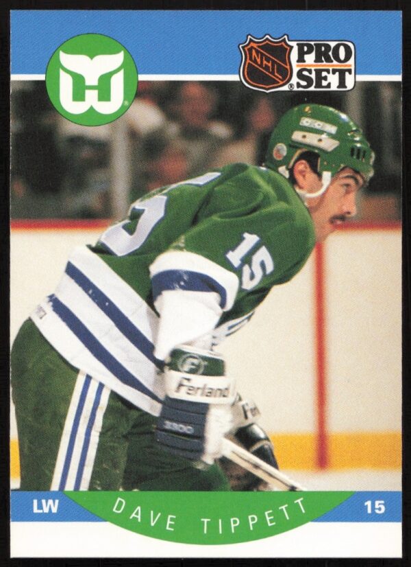 Dave Tippett 1990-91 Pro Set NHL card depicting him in action on the ice.
