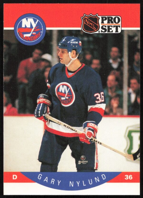 1990-91 NHL Pro Set Gary Nylund Card #190 showcasing his gameplay in team uniform.