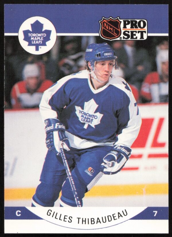 Gilles Thibaudeau 1990-91 Pro Set NHL trading card #290 in action.