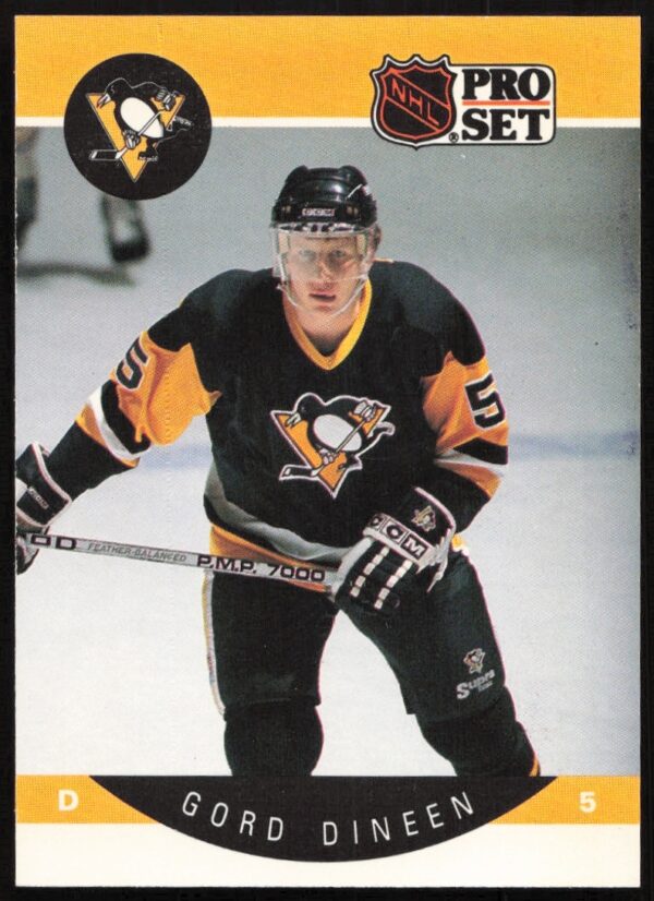 Front of 1990-91 Pro Set NHL card #233 featuring Gord Dineen in uniform.