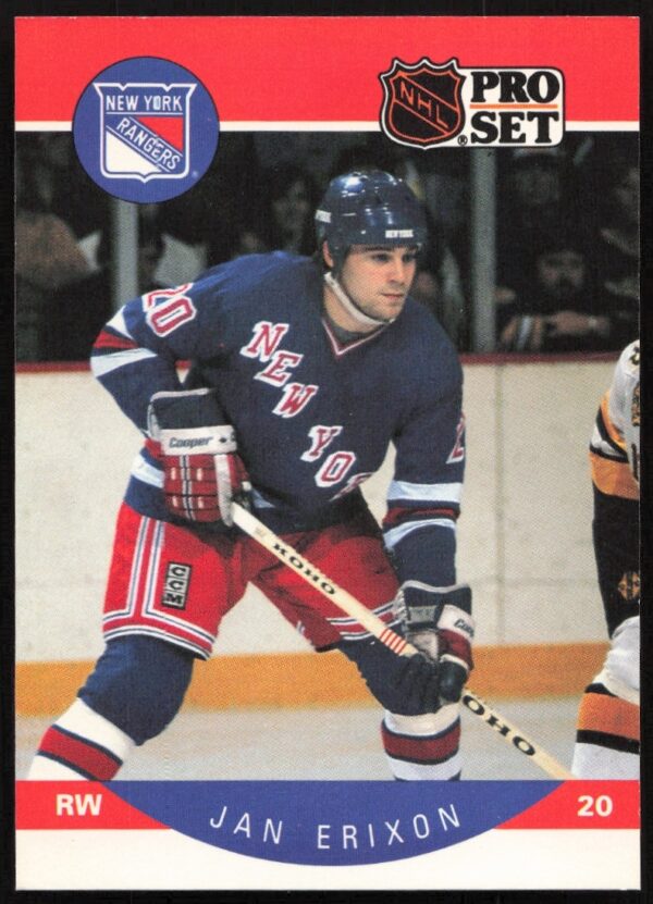 Jan Erixon 1990-91 NHL Trading Card #195, New York Rangers Action Shot.