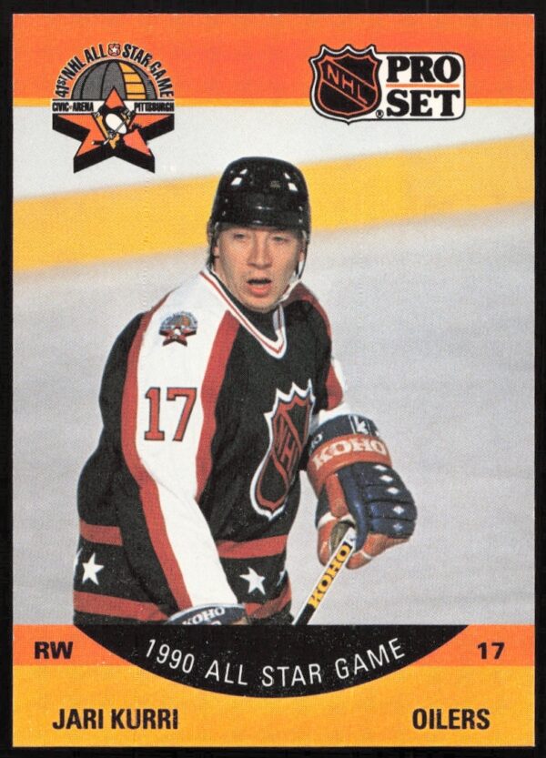 Rare 1990-91 Jari Kurri Pro Set card, front error: missing signed stripe, #348 collectible.