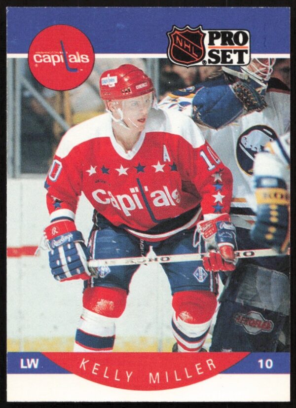 1990-91 Pro Set NHL Kelly Miller Card #318 showcases Capitals action on ice.