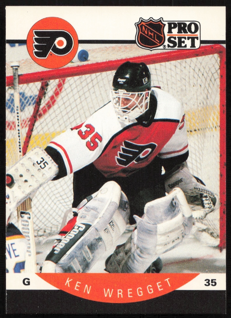 Ken Wregget 1990-91 Pro Set NHL card, goaltender in action, #226 (front).