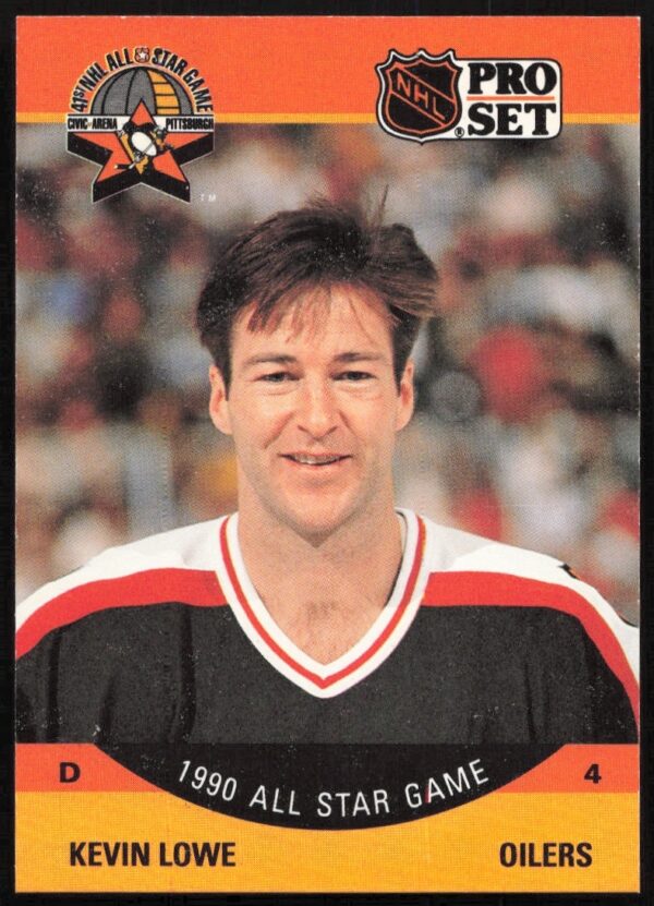 Kevin Lowe 1990-91 Pro Set NHL Card #339 featuring portrait in hockey gear.