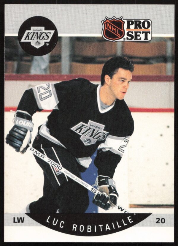 Vintage 1990-91 Luc Robitaille NHL card, Los Angeles Kings uniform, card #126.