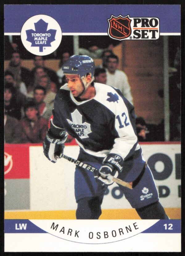 Mark Osborne 1990-91 NHL Pro Set Card #287, Toronto Maple Leafs action shot.
