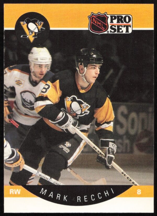 Mark Recchi 1990-91 Pro Set NHL card #239, front view in hockey gear.